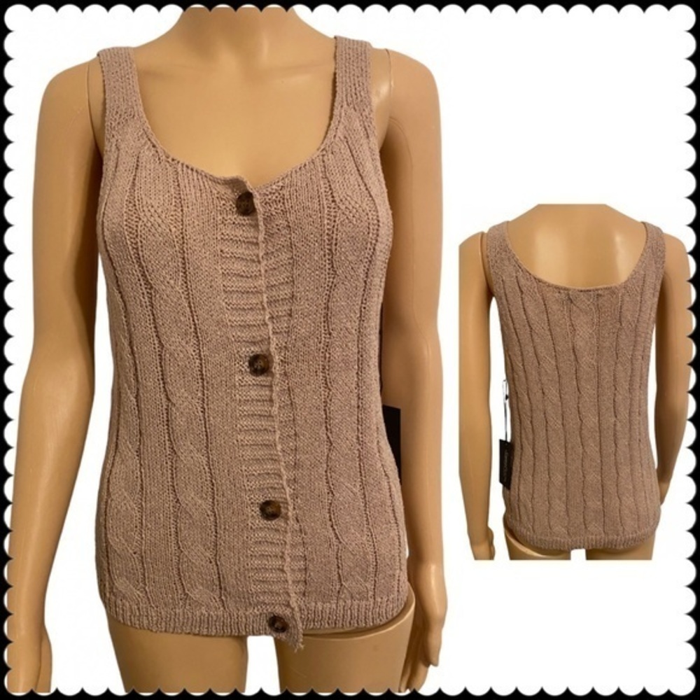 Sweet Rain Women’s Sleeveless Large Crochet Knot Button Down Top